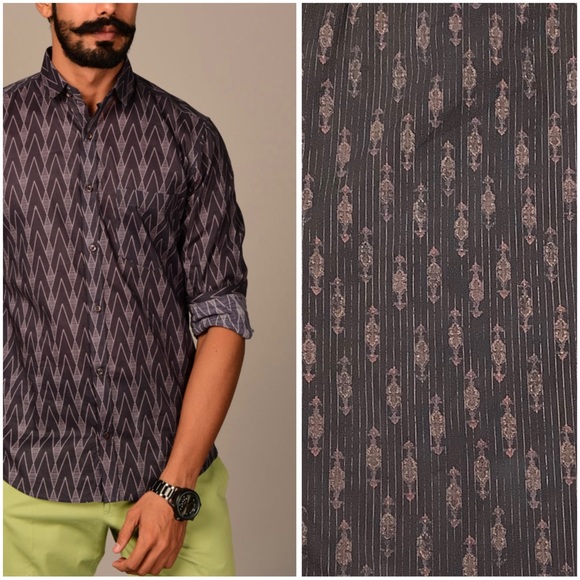 🍒 SHIRT BUTTON DOWN MEN LEAF LONG SLEEVE BROWN LEAVES TREND STYLE CASUAL CHIC - Picture 9 of 9